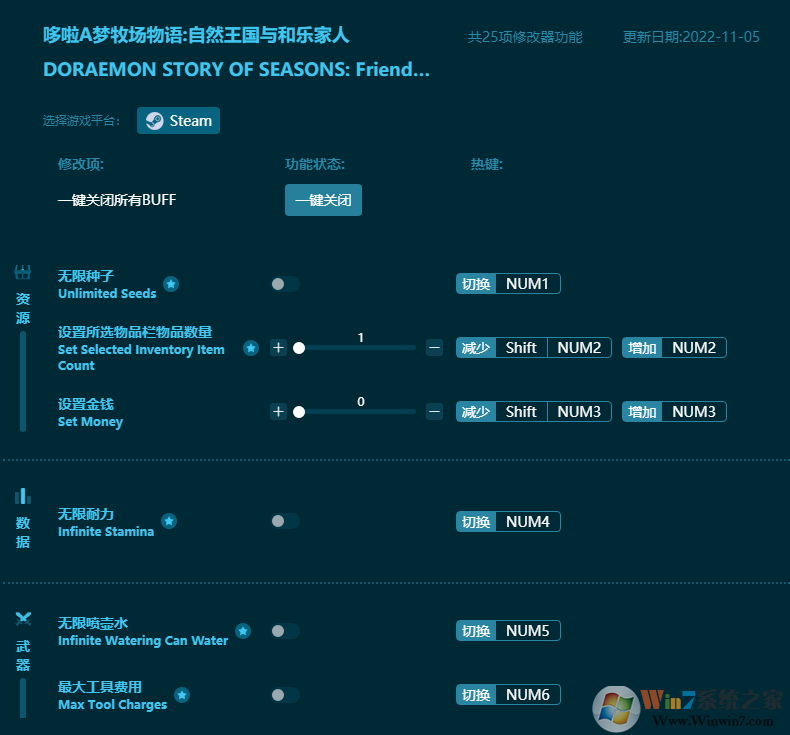 哆啦A梦牧场物语自然王国与和乐家人二十五项修改器