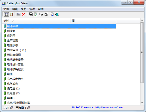 笔记本电池检测软件(BatteryInfoView) V1.20 中文绿色版