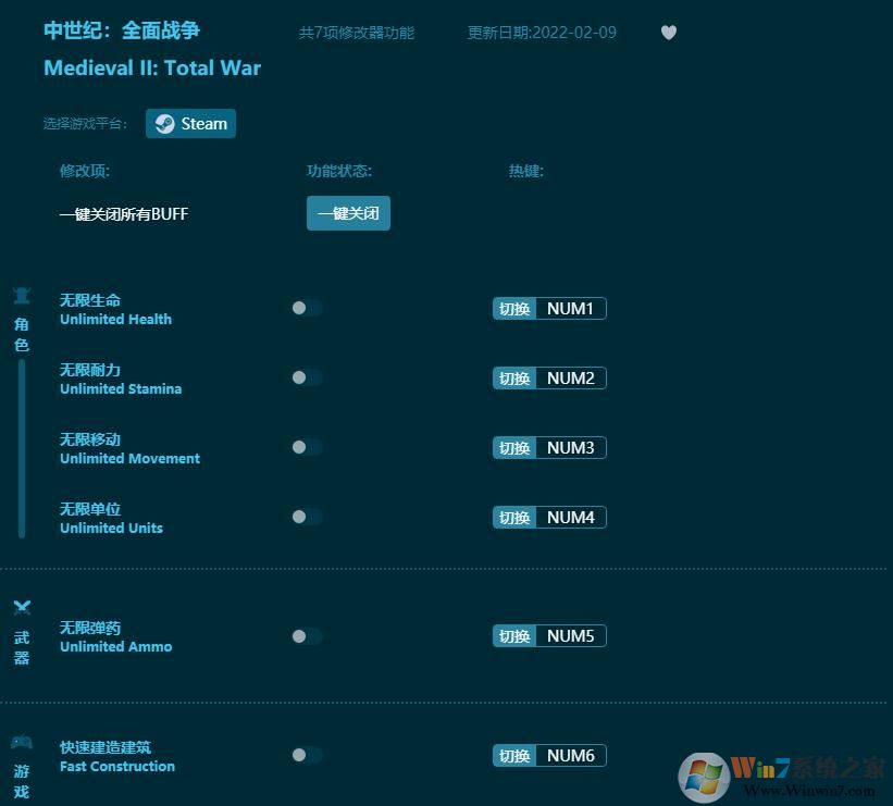 中世纪全面战争七项修改器